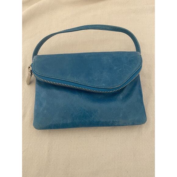 Vtg HOBO Purse Distress Teal Green Leather Hippie Boho RETRO Bag Small - Picture 1 of 12